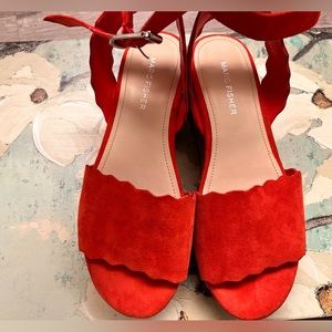 Marc Fisher: Hot coral suede Platform sandals in size 7M.
